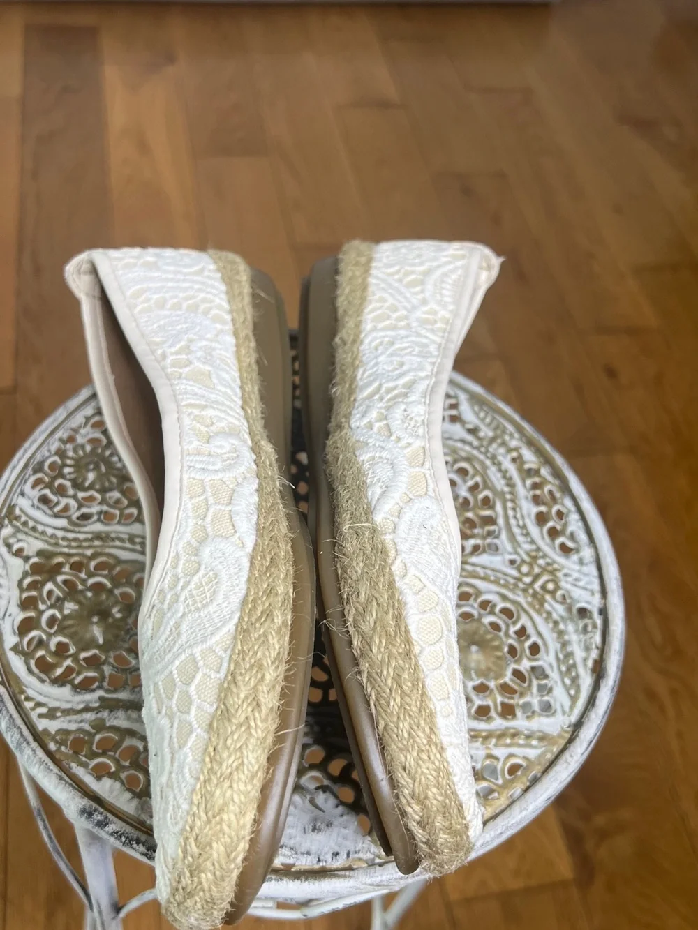 Aerosole Lace Espadrilles Flats in Cream - Women's Slip-On Casual Shoes